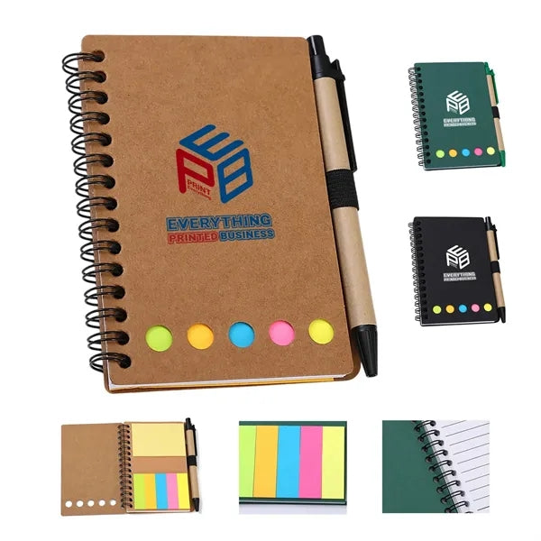 Kraft Paper Spiral Notebook with Pen and Sticky Notes