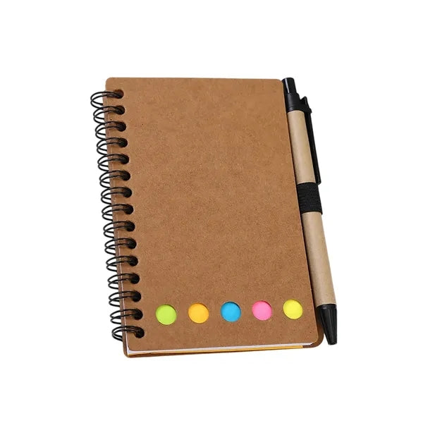 Kraft Paper Spiral Notebook with Pen and Sticky Notes