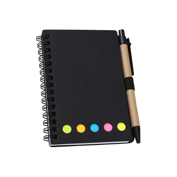 Kraft Paper Spiral Notebook with Pen and Sticky Notes