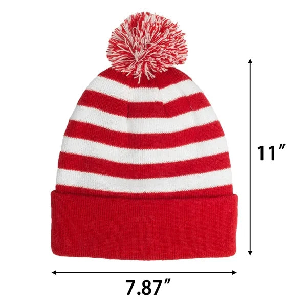 Two Tone Rib Knit PomPom Beanie