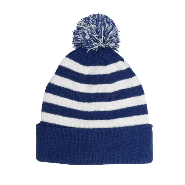 Two Tone Rib Knit PomPom Beanie