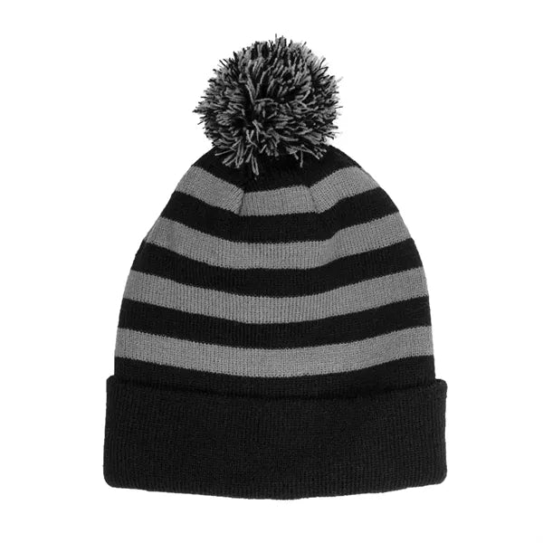 Two Tone Rib Knit PomPom Beanie