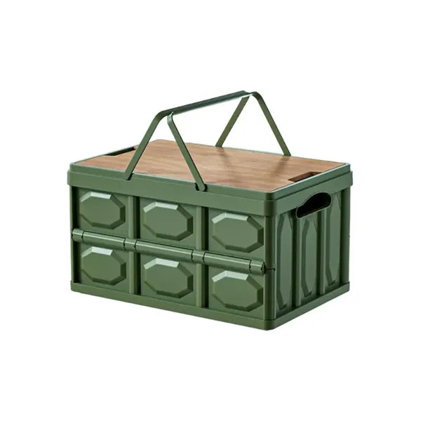 Foldable Outdoor Camping Storage Box With Wooden Lid