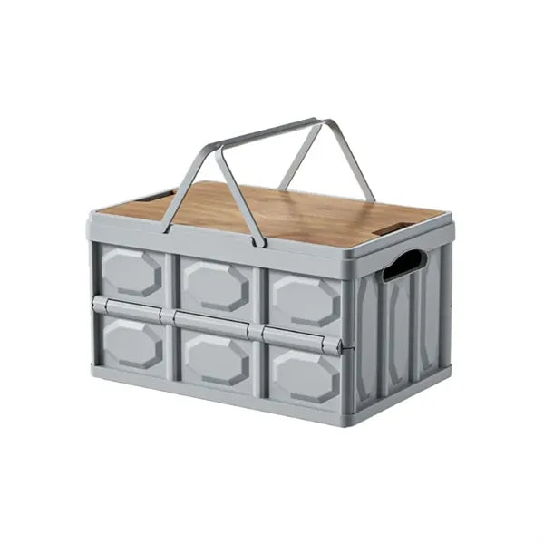 Foldable Outdoor Camping Storage Box With Wooden Lid