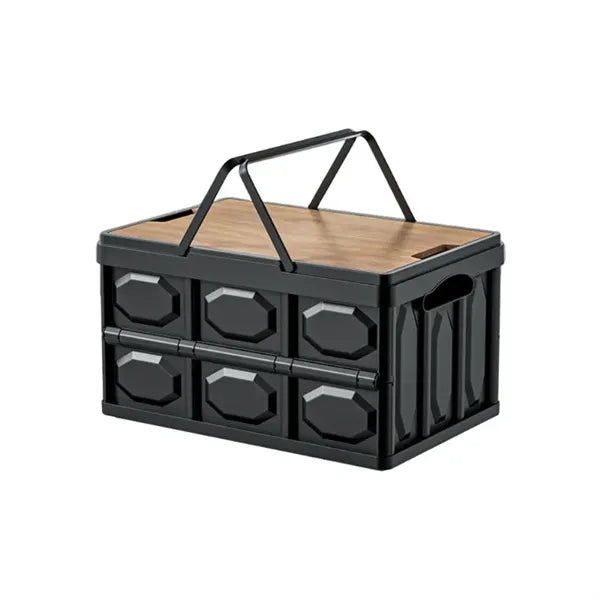Foldable Outdoor Camping Storage Box With Wooden Lid