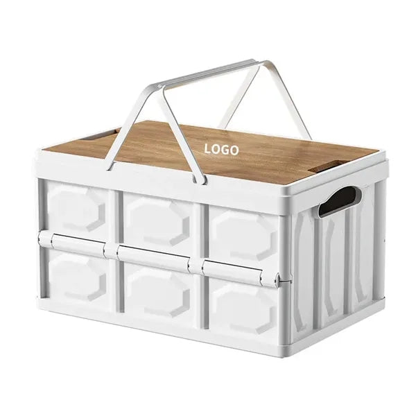 Foldable Outdoor Camping Storage Box With Wooden Lid