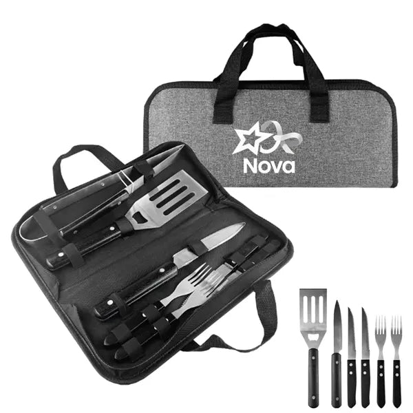 Portable BBQ Grill 7-piece Tool Set with Carrying Bag Case