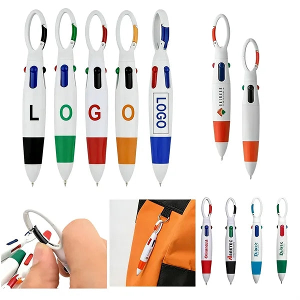 Carabiner Clip 4-Color Retractable Ballpoint Pen