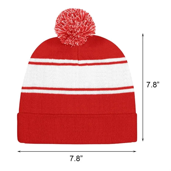 Two Tone Knit Pom Beanie With Cuff