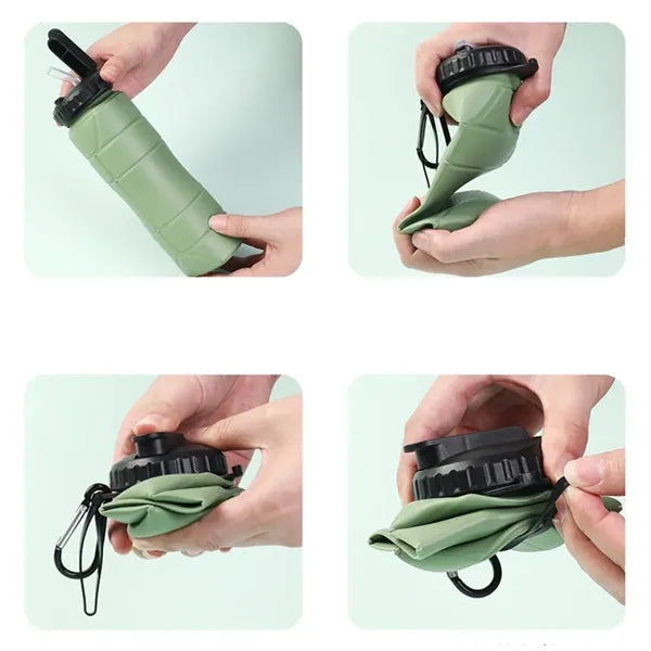 Collapsible Silicone Water Bottle with Carabiner