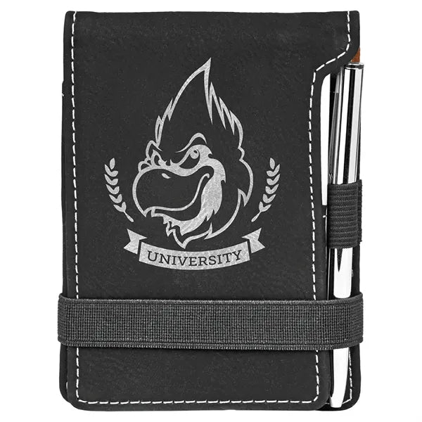 Black & Silver Leatherette Mini Notepad with Pen
