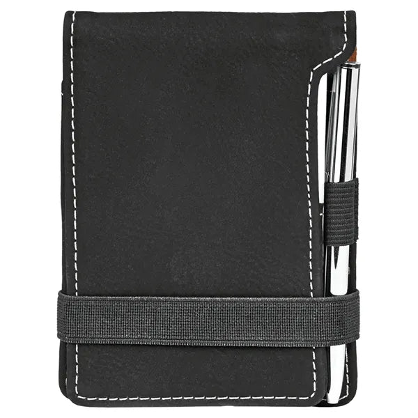 Black & Silver Leatherette Mini Notepad with Pen