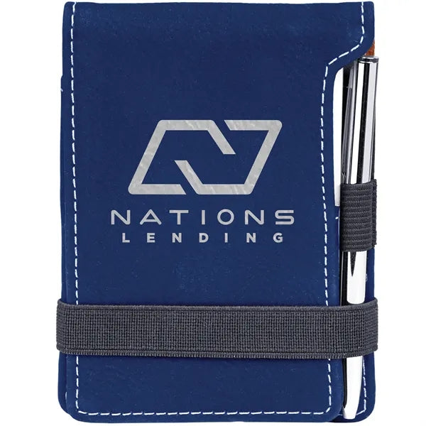 Blue & Silver Leatherette Mini Notepad with Pen