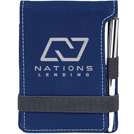 Blue & Silver Leatherette Mini Notepad with Pen