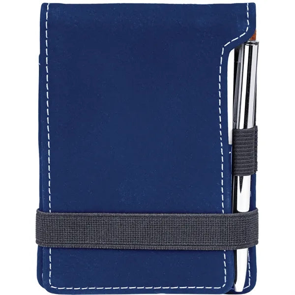Blue & Silver Leatherette Mini Notepad with Pen