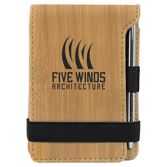Bamboo Leatherette Mini Notepad with Pen