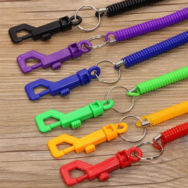 Plastic Coil Keychain with Clip and Stretch Cord