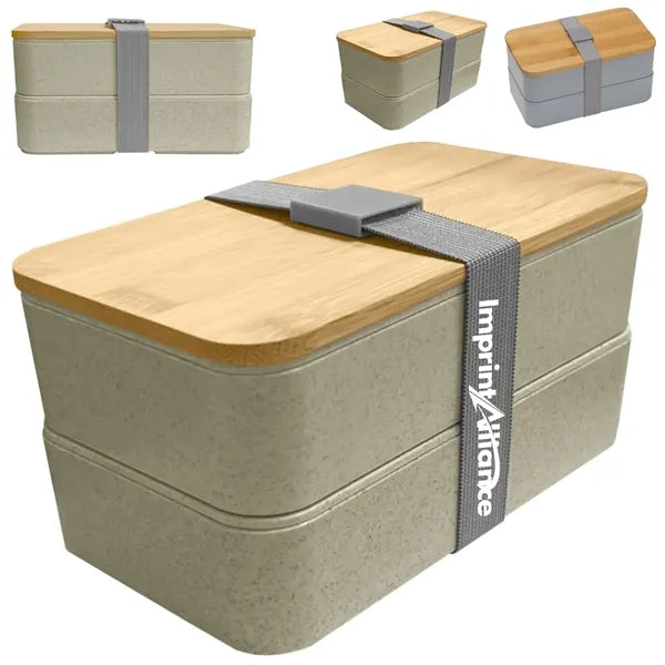 Eco-Friendly Double-Layer Wheat Straw Bento Box w/ Lid&Strap