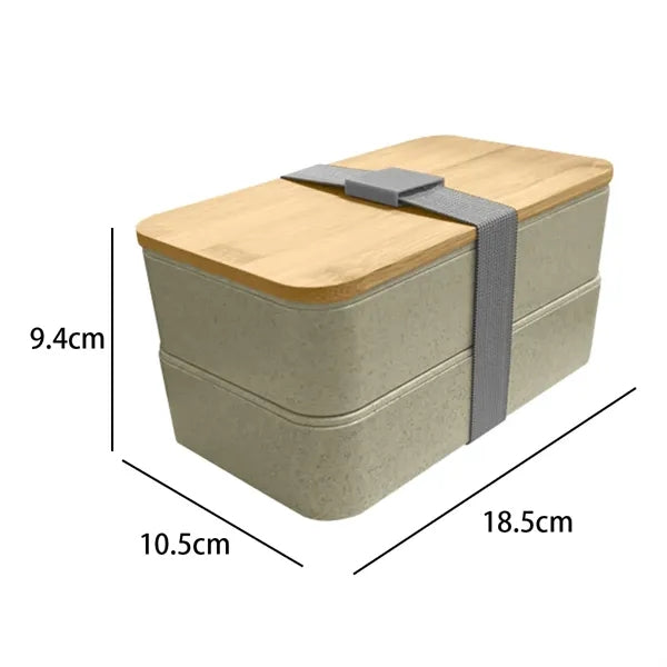 Eco-Friendly Double-Layer Wheat Straw Bento Box w/ Lid&Strap