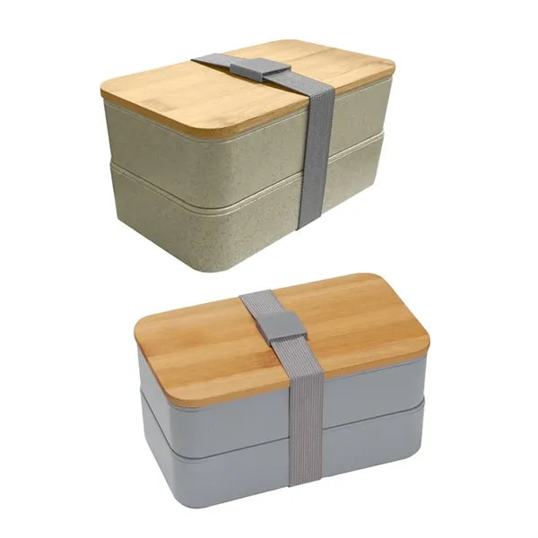 Eco-Friendly Double-Layer Wheat Straw Bento Box w/ Lid&Strap