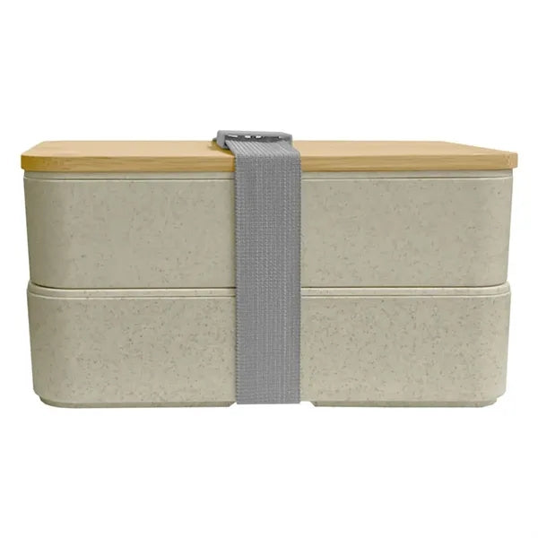 Eco-Friendly Double-Layer Wheat Straw Bento Box w/ Lid&Strap