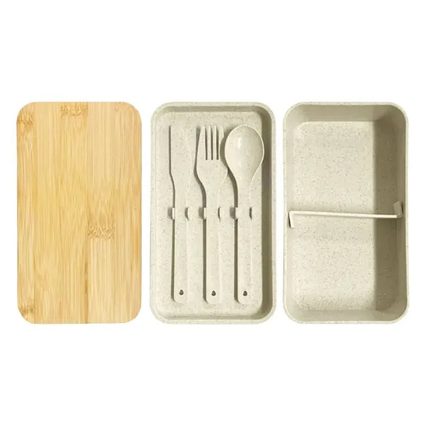 Eco-Friendly Double-Layer Wheat Straw Bento Box w/ Lid&Strap