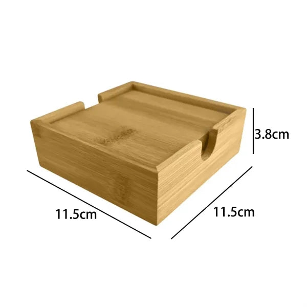 4-Piece Square Bamboo Coaster Set w/ Matching Storage Holder