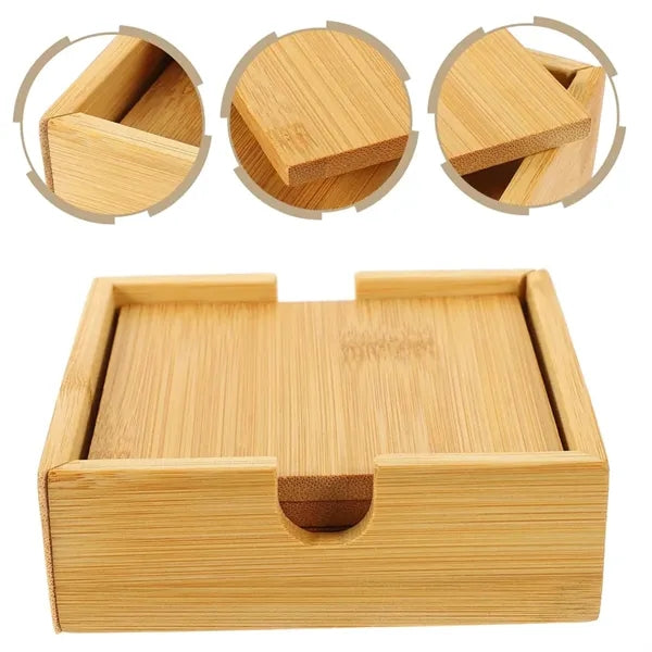 4-Piece Square Bamboo Coaster Set w/ Matching Storage Holder