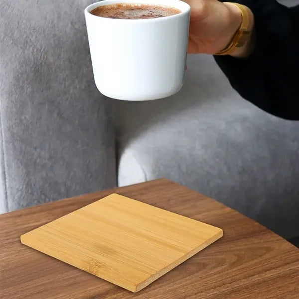 4-Piece Square Bamboo Coaster Set w/ Matching Storage Holder