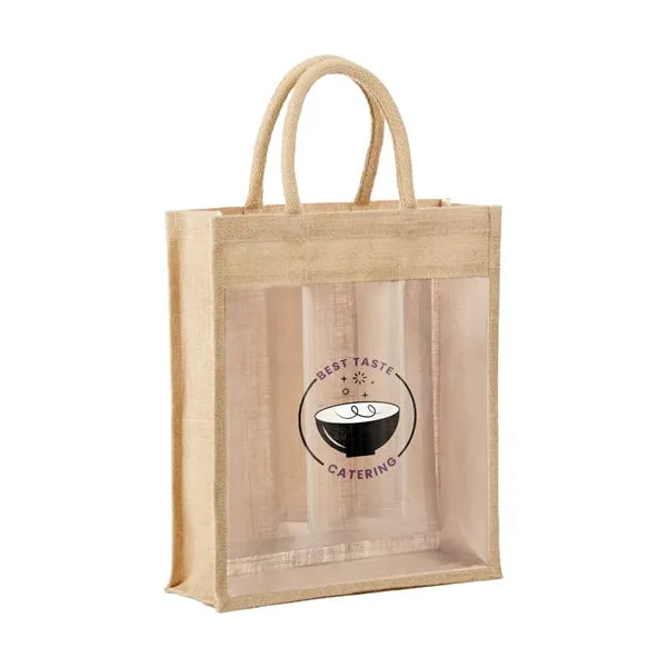 Eco-Friendly Jute Bag with Clear Front for Bottles