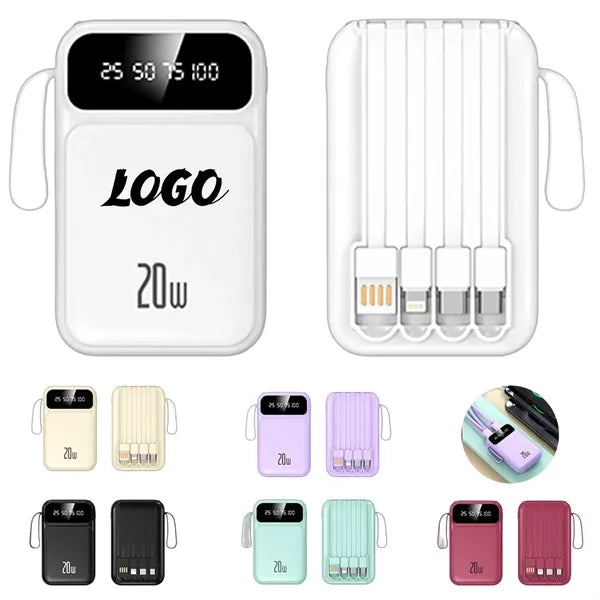 20000mAh Fast Charging Power Bank With Built-In 4 Cables