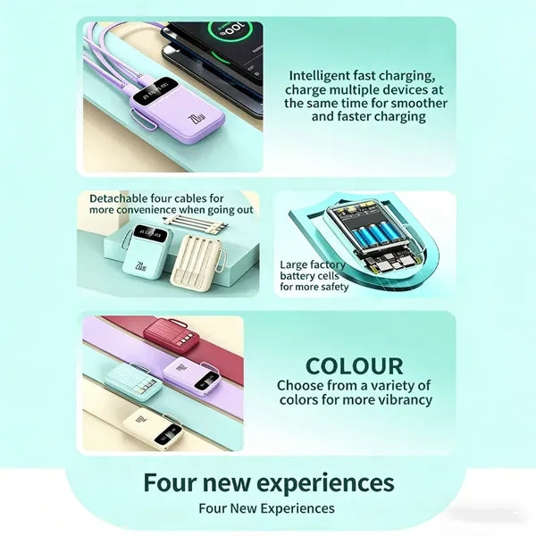 20000mAh Fast Charging Power Bank With Built-In 4 Cables