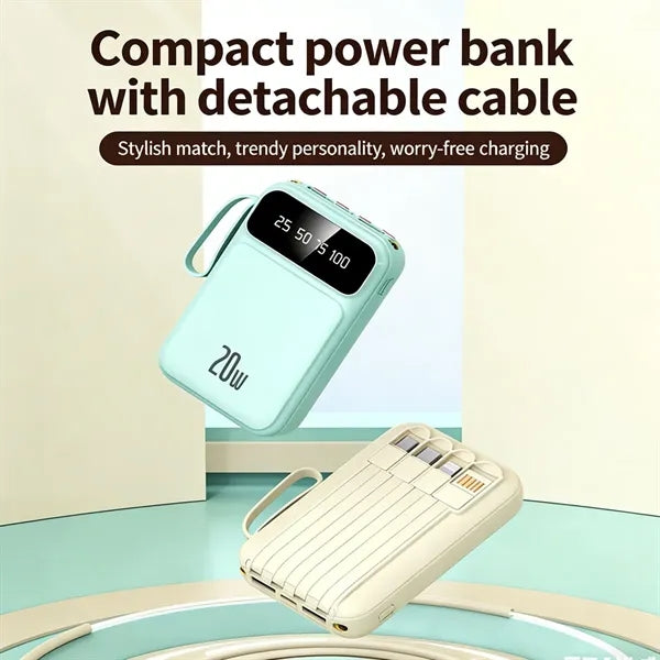 20000mAh Fast Charging Power Bank With Built-In 4 Cables