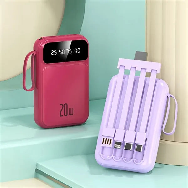 20000mAh Fast Charging Power Bank With Built-In 4 Cables