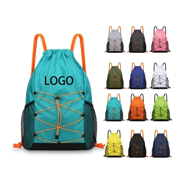 Lightweight Outdoor Side Mesh Pockets Drawstring Backpack