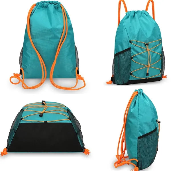 Lightweight Outdoor Side Mesh Pockets Drawstring Backpack