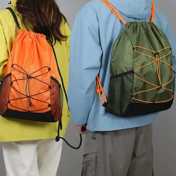 Lightweight Outdoor Side Mesh Pockets Drawstring Backpack