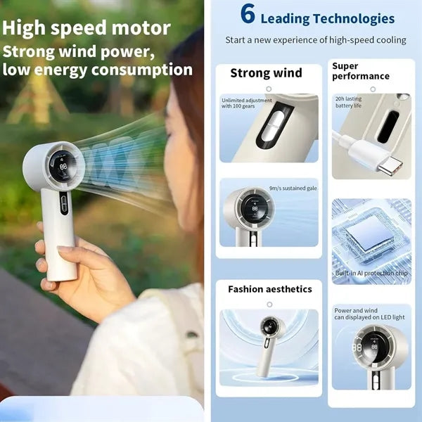 Portable Turbo Fan 100 Speeds USB Rechargeable Mini Cool