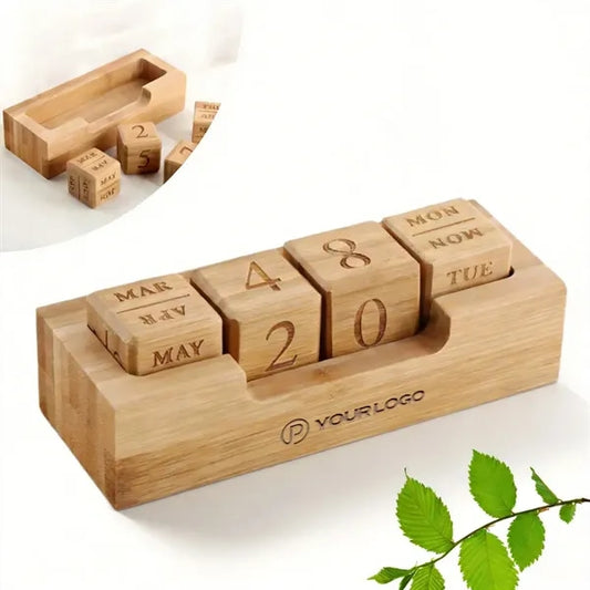 Vintage wooden perpetual calendar for office desk decor