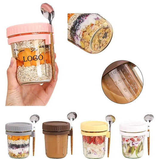 12 oz Glass Mason Jar With Lid and Spoon