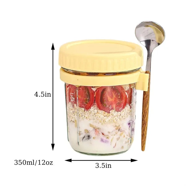 12 oz Glass Mason Jar With Lid and Spoon