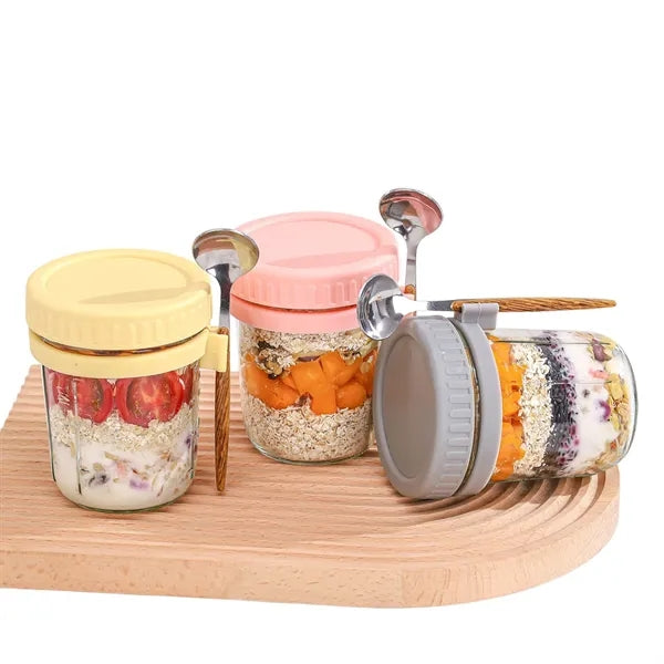 12 oz Glass Mason Jar With Lid and Spoon