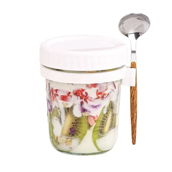 12 oz Glass Mason Jar With Lid and Spoon