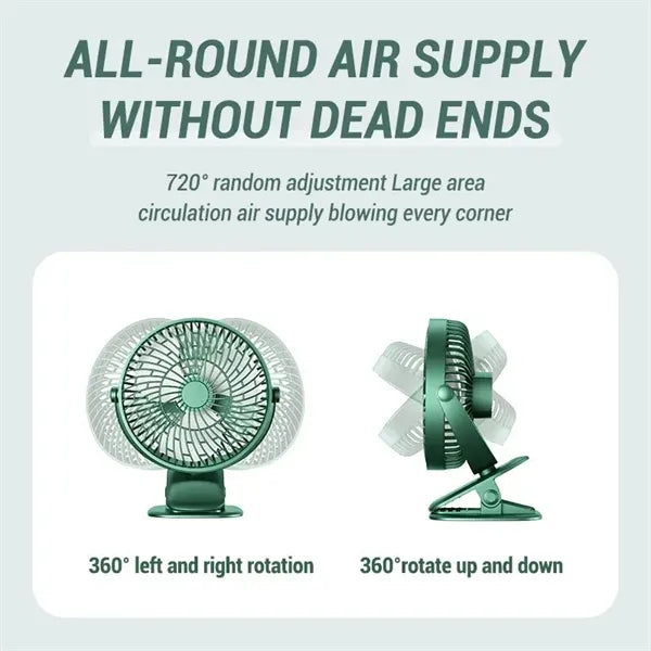 Portable Clip On Fan 3 Speed Rechargeable Mini Desk Cooler