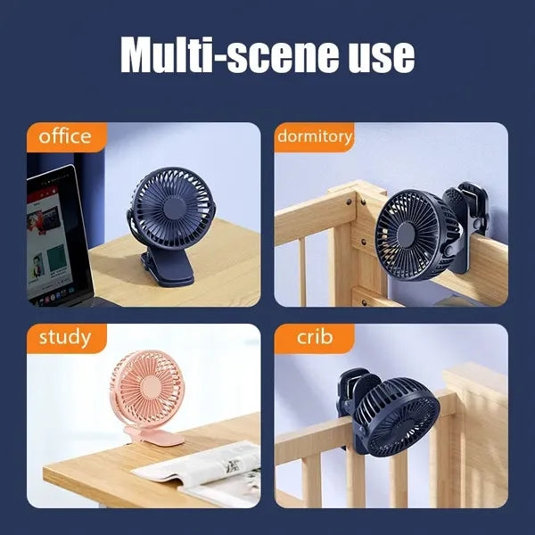 Portable Clip On Fan 3 Speed Rechargeable Mini Desk Cooler