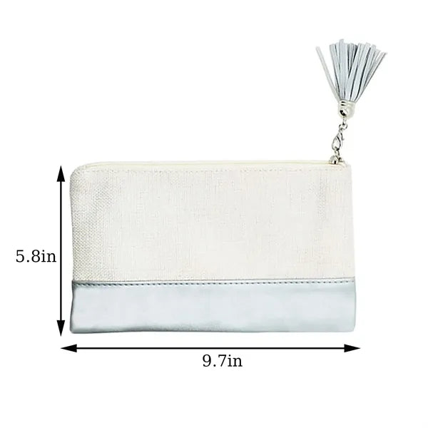 Linen Leather Makeup Pouch with Tassel