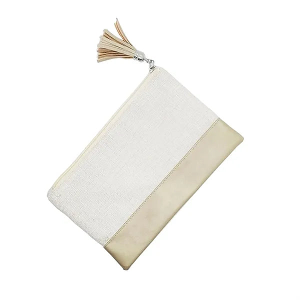 Linen Leather Makeup Pouch with Tassel