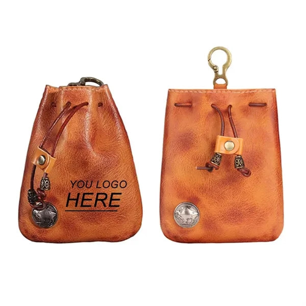 4"x5" Luxury Vintage Real Leather Drawstring Key Pouch