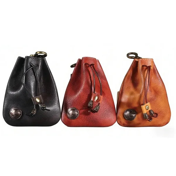 4"x5" Luxury Vintage Real Leather Drawstring Key Pouch