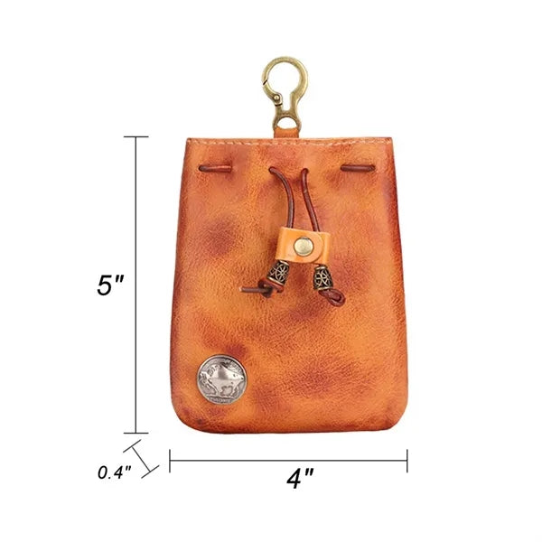 4"x5" Luxury Vintage Real Leather Drawstring Key Pouch